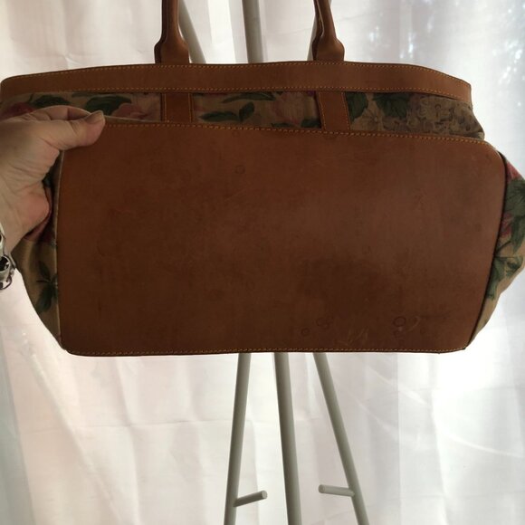 VINTAGE RALPH LAUREN TOTE OVERNIGHT BAG FLORAL LEATHER CANVAS - Picture 11 of 11